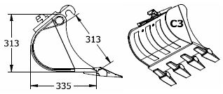 godet-terrassement-minipelle-tractopelle-klac-industrie-modele-C3-specifications
